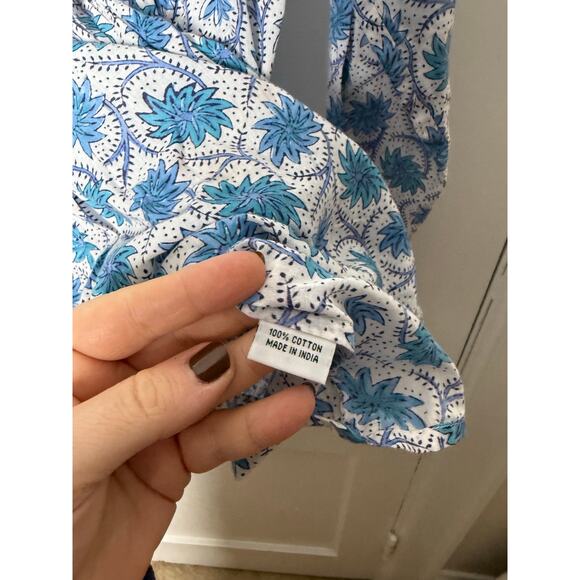 Roberta Roller Rabbit Block Print Blue Floral Cotton Tunic Top Blouse Small - Picture 8 of 10